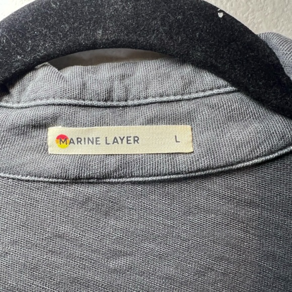Marine Layer Mens Vintage Heavy Slub Polo Shirt Gray Long Sleeve Pocket Sz Large - Picture 3 of 9